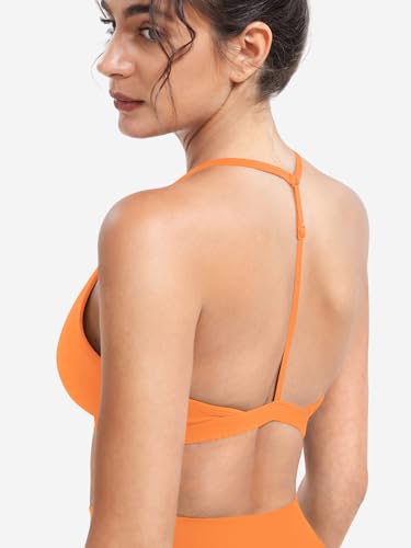 Image of YEOREO CoreFlex Sports Bras for Women Strappy Padded Halter Open Back Light Impact Deep V Neck Yoga Workout Gym Tops