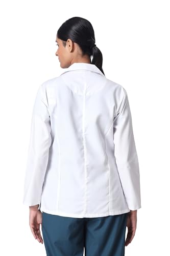 KNYA Med Women's Poly Viscose Long Sleeves short Medical Lab Coat Apron | For women | 3 pockets Apron Lab Coat, Uniform For Doctors, Nurses And Dentists, Anti-Wrinkle & BTRA Tested | White