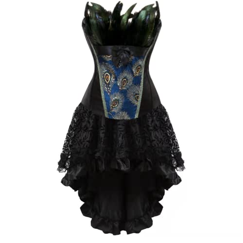 Grebrafan Corset Plume de Paon et Jupe Tulle Deguisement Halloween Femme Bustier (EUR(50-52) 7XL, Noir) Cover