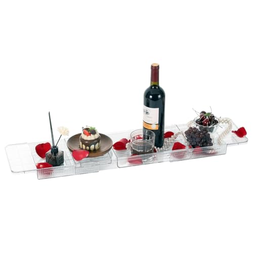 Verstellbares Bad Tray, erweiterbares Bad Rack für über das Bad (56-81cm), Rutschfestes Bad Board mit Ablauflöchern, Bad Caddy Tray für Bücher und iPad, Badezimmer Organizer für Entspannung