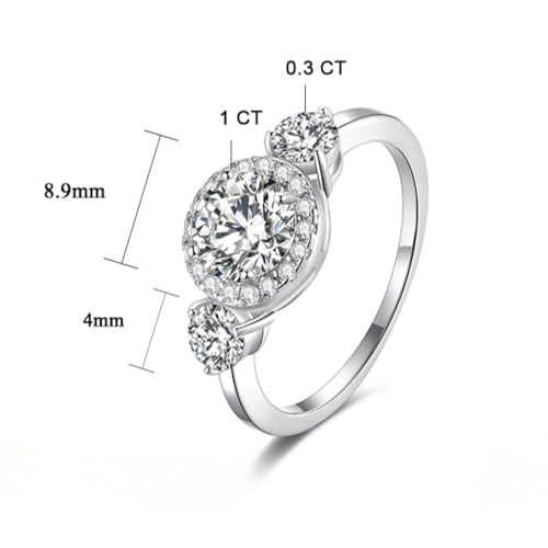 S925 Sterling Silver Engagement Rings for Women, 1ct Diamond Band Ring Round Cut VVS1 D-Color, Bridal Gift for Wife2