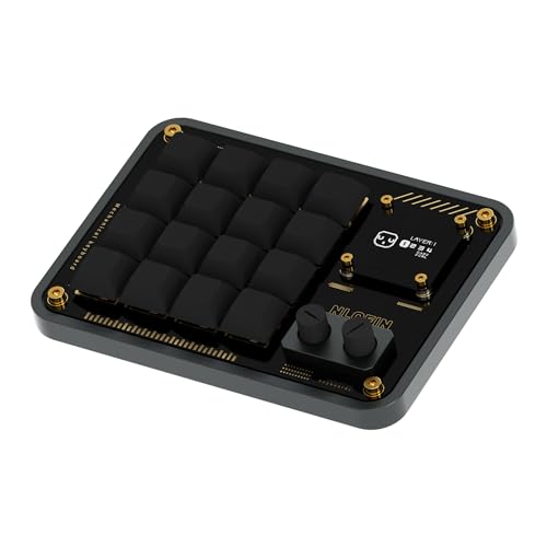 NLOFIN Double Knob Custom Macro Pad Programmable Designer Mini Keyboard 16 Keys with Screen (Grey,KB16)
