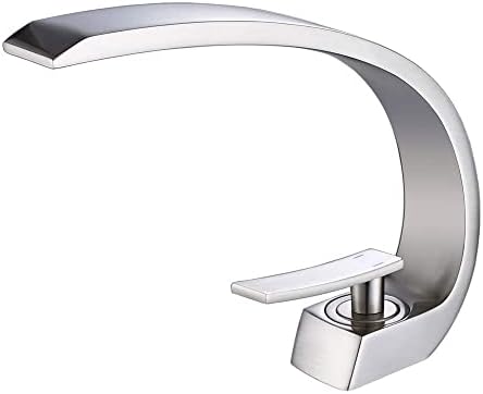 Wovier Brushed Nickel Bathroom Sink Faucet with Supply Hose,Unique Design Single Handle Single Hole Lavatory Faucet,Basin Mixer Tap Commercial
