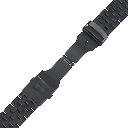 Bracelet 22mm acier inoxydable noir anti-perte avec fermoir stable
