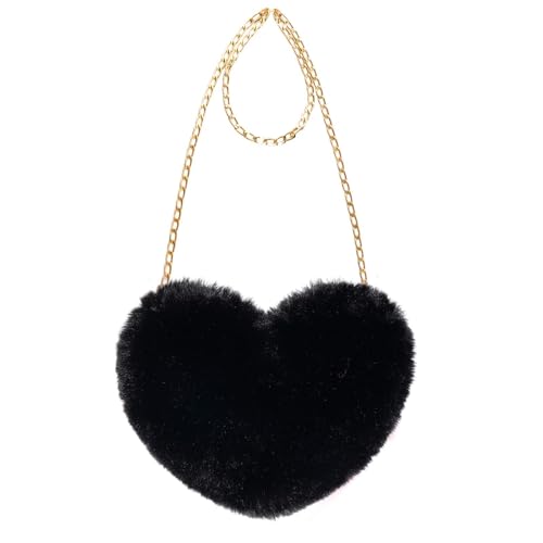 LQTSLFM Herztasche Herz Plüsch Tasche Plüsch Tasche Damen Herz Kunstfell Handtasche Niedlich Flauschige Herzn Handtasche Valentinstagsgeschenke für Ehefrau Freundin und Tochter (Schwarz)