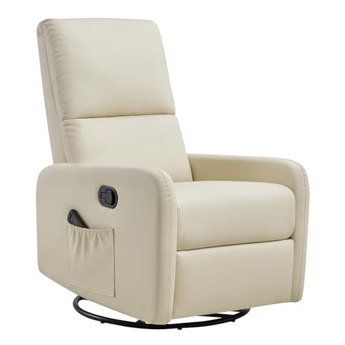 Image of Jocisland Swivel Glider Rocking Recliner Chair for Adults, Nursery Rocker Reclining, Comfy Upholstered Single Sofa Armchair for Living Room Bedroom Nursing, Leather Cream