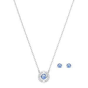 Swarovski Parure Sparkling Dance, Pendentif et Boucles D&rsquo;Oreilles, Cristaux Blancs et Bleus Sertis Sur Un Métal Rhodié