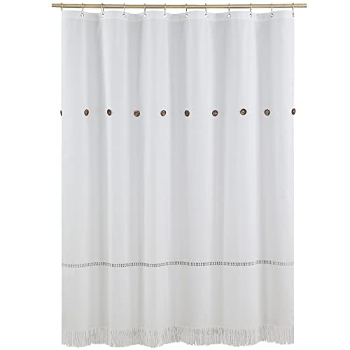 Mvsuta Elorny Button Tassel Farmhouse Boho Hand-Knotted White Fabric Shower Curtains For Bathroom, Modern Decorative Spa Hotel Bathroom Curtains,72" W X 72" L #TOP6