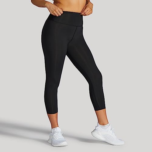 Tommie Copper Lower Back Support Compression Capri Leggings for Women, Flattering Fit, Sweat Wicking, Breathable, Black, Large