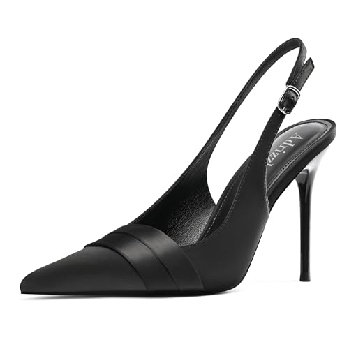Image of Adrizzlein Slingback Heels for Women Stiletto High Heels Pumps | 4 inch Slingback Heels,Pointed Toe Heels,Closed Toe Heels,Sexy Elegant Wedding Shoes