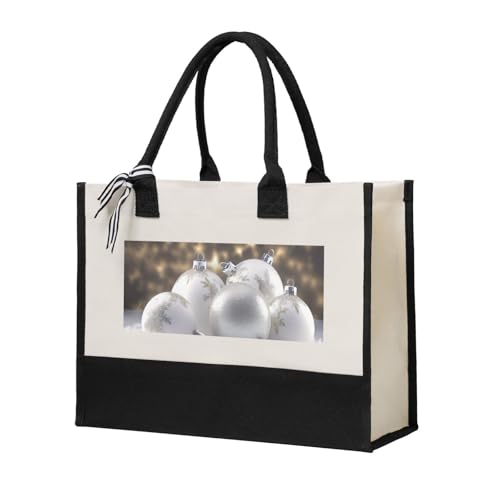 Canvas Tote Bag for Women Beach Tote Purse Reusable Grocery Bag White Xmas Balls Aesthetic Shopping Bags