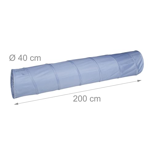 Relaxdays Hundetunnel, Spieltunnel für aktive Hunde, Hundetraining, 200 cm lang, Ø 40 cm, Faltbarer Agilitytunnel, grau