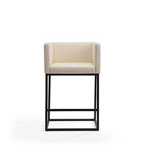 Butaco Manhattan Comfort Embassy 25 Pulgadas con Respaldo, Asiento Acolchado de Cuero Vegano, Reposabrazos, Patas Metálicas Resistentes con Reposapiés, Juego de 2, Crema miniatura 5