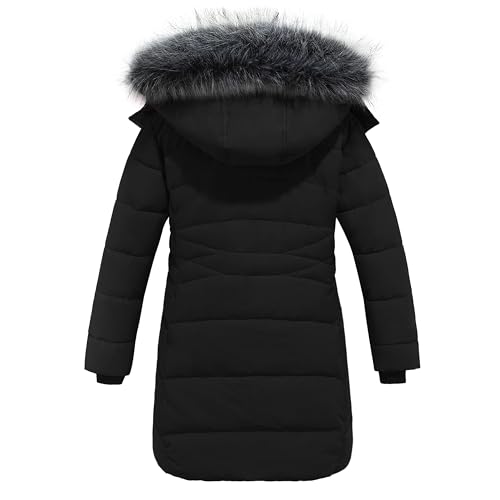 Image of wantdo Girls Winter Coats Long Puffer Jackets Fleece Lined Removable Hood | Detachable Faux Fur, 5000mm Waterproof, Zippered Pockets, Machine Washable