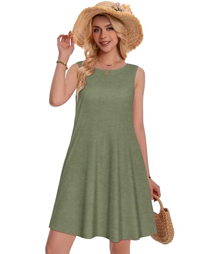 Image of Summer Dresses for Women Beach Boho Sleeveless Vintage Floral Flowy Pocket Tshirt Tank Sundresses 2026