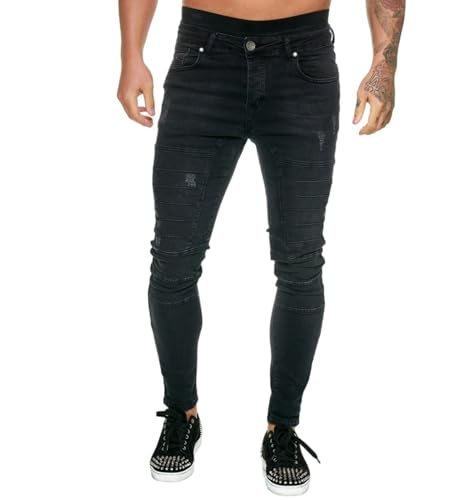 Jeans Pants Trouser Denim Ripped Blue Elastic Tight Fitting Low Waist Street Trendy Commuting for Men