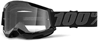 100% Strata 2 Motocross & Mountain Bike Goggles - MX and MTB Racing Protective Eyewear (Black - Clear Lens)