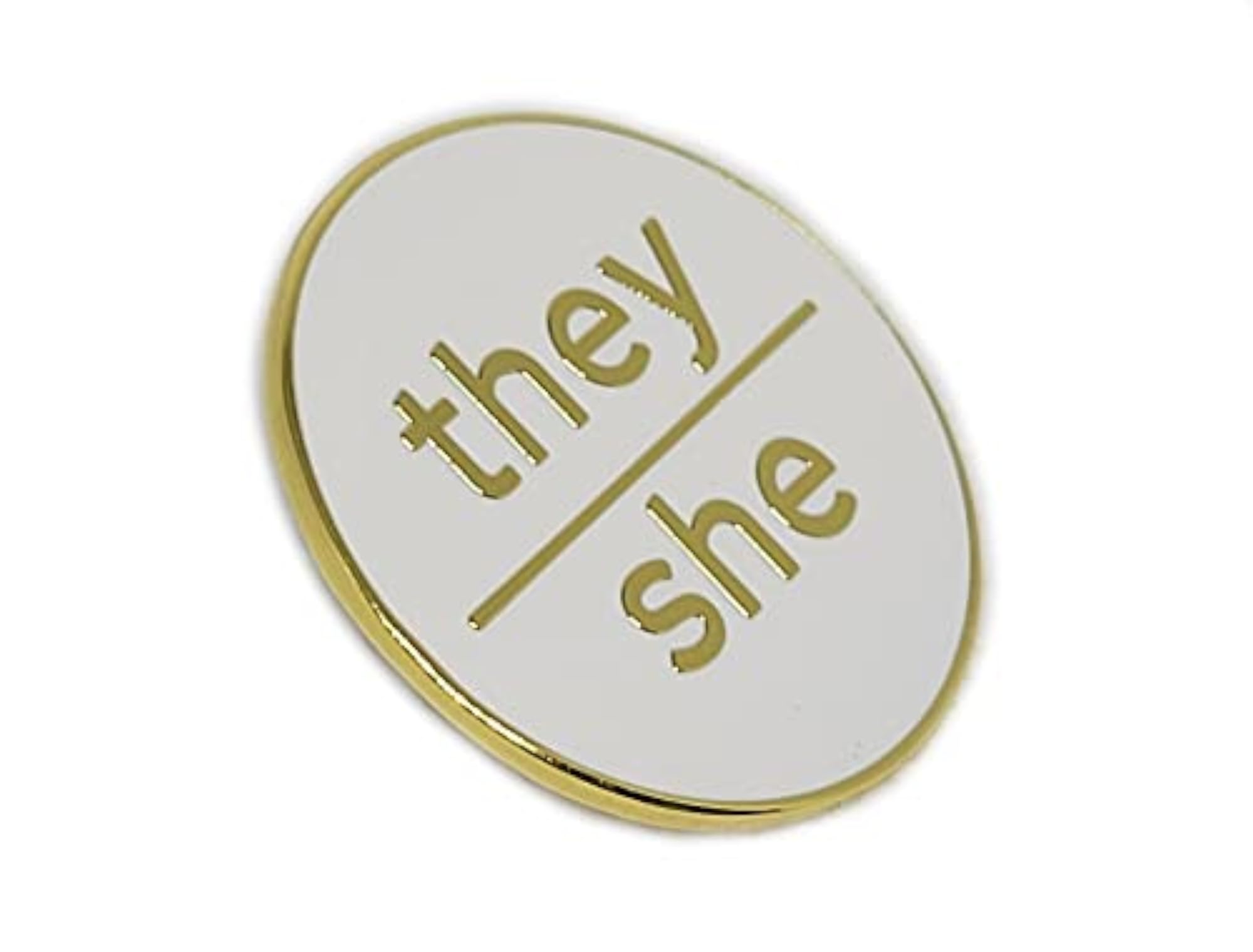 They She Pronoun Enamel Pin, Gold Finish, Minimalist