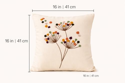 Above 10 Life Wild Garden Bloom Decorative Embroidered Throw Pillow Cover Set, Cream with Multicolor Dandelion Design, Wildflower Design, Decorative Cushion Case. 16in x 16in. (Wildflower Bloom) by Above 10 Life - Used condition - Image 4