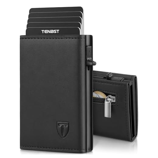 TENBST Geldbörse Herren, Slim Wallet Geldbeutel mit Münzfach & RFID Schutz, Leder Portmonee, 8 Fächer für Kreditkarten, Kartenetui Herren - Schwarz