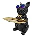 Cozy Villa French Bulldog Tray Statue, Black Frenchie Sculpture with Gold Tray for Entrance Livingroom Coffee Table Decor, Dog Key Holder Jewelry Trays, Dog Lovers Gifts
