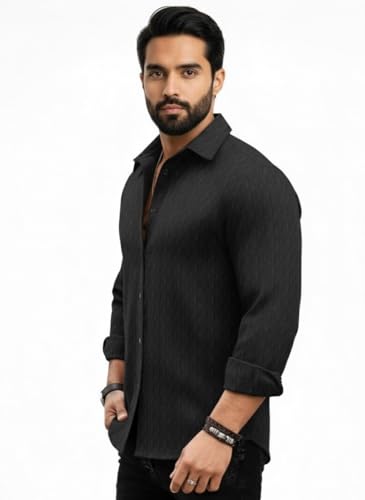 Image of Amazon Brand - INKAST Men's Regular Fit Button Down Dress Shirts Textured Long Sleeve Casual Hawaiian Shirt