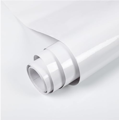 Image of WISDOM White Glossy Wallpaper, Self Adhesive Waterproof Contact Paper for Cabinets, Furniture, Drawers, Wardrobes, Tables & Smooth Surfaces 12x50 inch