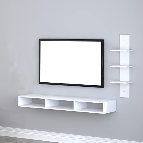 Image of Redwud Oscar Wooden TV Entertainment Unit /Set Top Box Stand /TV Cabinet for Wall /Living Room (White), 25 cm , 120 cm , 82 cm