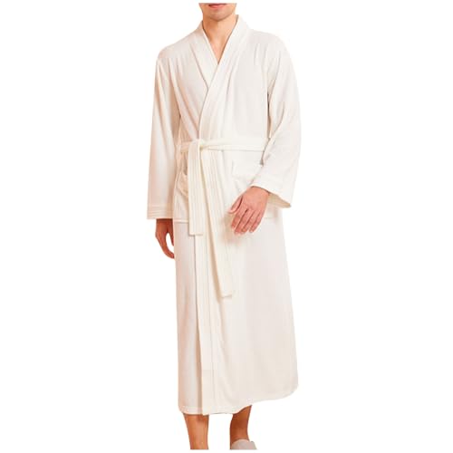 Mens Comfy Bathrobe Long Sleeve Solid Color Long Spa Robes Trendy Shawl Collar Loungewear Bathrobes with Pockets