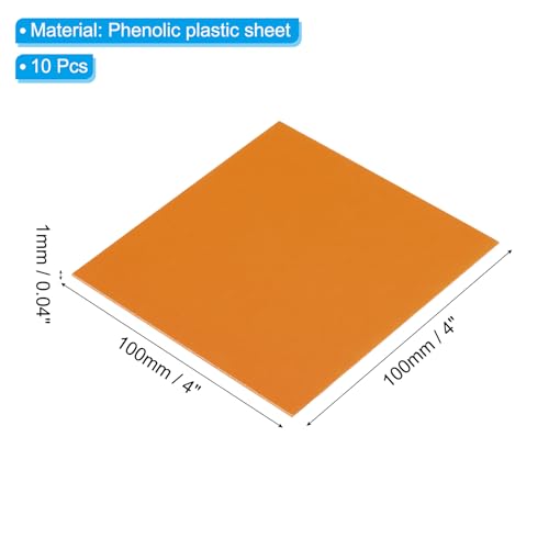 Image of PATIKIL Orange Phenolic Sheet, 10pcs 100x100x1mm Laminated Resin Plate Board PCB Sheet for Electrical Electronic Fixtures DIY and Crafts