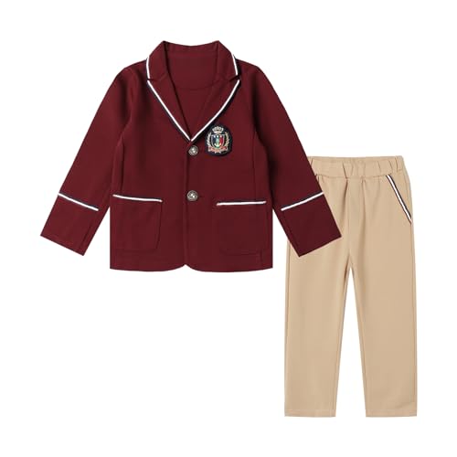 Image of Mud Kingdom Boys British School Uniform Set Long sleeve Tie Badge Pleated Plaid Back to School 4-16Y