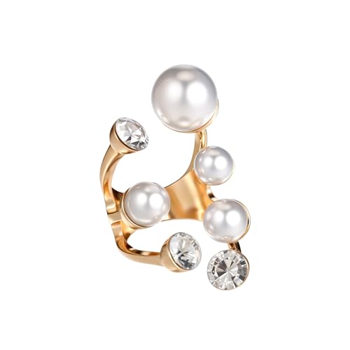 YBEATY Adjustable Open Pearl Ring Pearl Stacking Statement Finger Ring Chunky Vintage Gold Pearls...