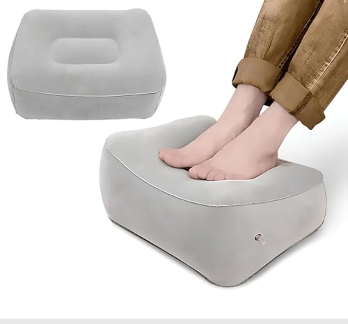 Image of Inflatable Travel Foot Rest Pillow, Foldable Adjustable Foot Rest, Soft Memory Foam Cushion Pillow for Legs Portable Footrest for Flight Car Office Under Desk Use Wedge Cushion for Adults Kids