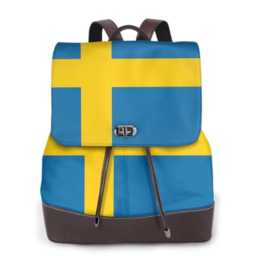 Sac à dos campus et voyage en cuir noir imprimé suédois pour ordinateur portable
