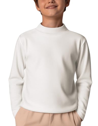 Arshiner Camiseta Interior térmica para niños Camiseta de Termal para niños Línea Camisetas de Manga Larga clásicas Interiores Ajustadas Camisetas Informales de Cuello Medio Blanco Alto 11-12 años