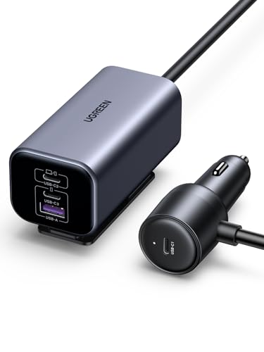 UGREEN 150W GaN cigarettändare USB PD3.1 billaddare USB C 4-port cigarettändarfördelare kompatibel med iPhone 15/14/13-serien, MacBook Pro/Air, Surface Pro, Galaxy S24/S23, iPad Pro etc.