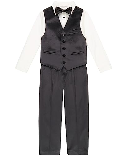 Reviews de Trajes y Blazers para Niño los más recomendados. 41 Calvin Klein - Conjunto de Traje Formal de 4 Piezas para niño, Chaleco, Pantalones, Camisa de Vestir con Cuello y Corbata, Tech Ebony, 6