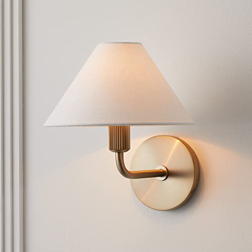 Wall Light for Bedroom, Modern Linen Shade with Metal Frame Wall Sconce, 9.4