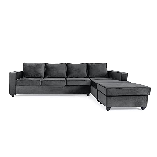 Image of Wakefit Sofa Set | 3 Year Warranty | Sofa 3 Seater, 3 Seater Sofa for Living Room, Wooden Sofa Set, 3 Seater + Right Aligned, Sofa for Living Room - Napper(Fabric-Velvet : Space Grey)