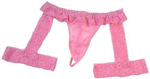 Men's Panties Lingerie Lace Low Rise Stretchy G-String Bikini Thong Underwear with Garter3