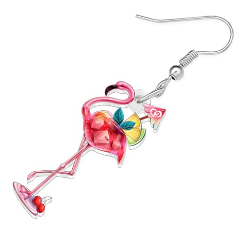 Acrylic Hot Pink Cute Flamingo Earrings Tropical Birds Animals Novelty Dangle Jewelry For Women Bird Lovers Hawaiian Charms Gifts4