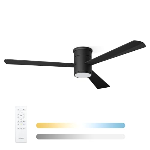 Noaton Ventilador de Techo con Mando a Distancia, Luz Ajustable 22,9 W, Negro, Ultra Silencioso, 6 Velocidades, Temporizador, 3 Palas, Función Verano-Invierno, Ø132 cm
