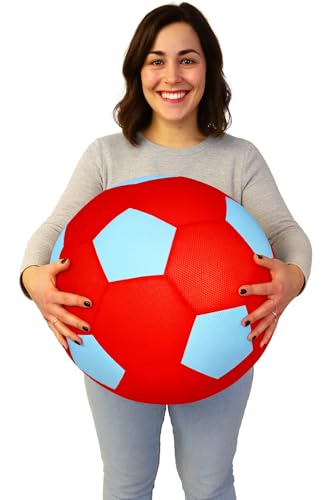 BURI XXL Meshball Riesenball 50cm groß | weicher Netzball Spielball aufblasbar | Stoffball Mesh Ball für Kinder, Erwachsene & Senioren | Sportball Gymnastikball Bewegungsball (Rot/Blau)