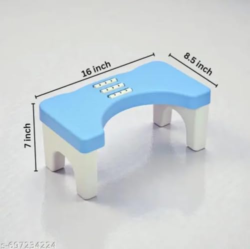 Image of A to Z Hub Polypropylene (PP) Perfect Posture Bathroom Toilet Step Stool with Massage Rollers, 18 cm Height, Foldable Design, (Grey and Black) (Blue)