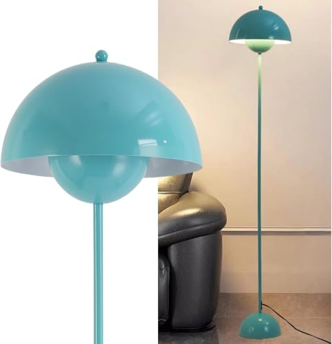 Alpinaluz Lampada da Terra in Metallo con Paralume Bombato – Design Retro Nordico – Luce Indiretta Verso il Basso – E27 – Interruttore a Pedale – Per Salotto e Interni (Turchese)