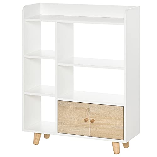 HOMCOM Meuble Buffet scandinave bibliothèque Meuble de Rangement en MDF Blanc chêne Clair