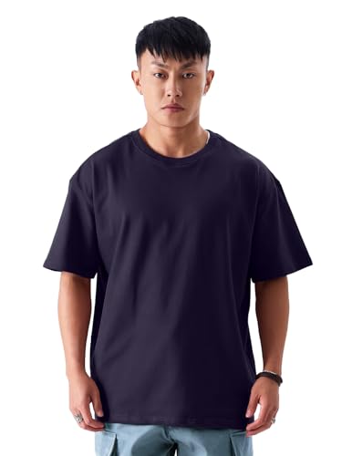 Image of crazymonk Oversized Baggy Fit Drop Shoulder Half Sleeves Round Neck Solid Pure Cotton T-Shirt for Men