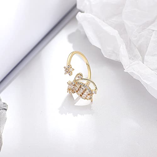 Konikit Butterfly Cubic Zirconia Gold Plated Ring Adjustable Opening Wedding Bands Ring For Women Pear & Square Shaped Zircon Constituted Rings For Women Girl For Valentine's Day #TOP3