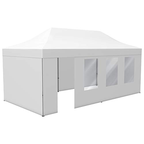 Vispronet Profi Faltpavillon Basic 3x6 m in Weiß, Stahl-Scherengitter, 4 Seitenteile - Davon 1 Wand mit Tür & Fenster (weitere Farben & Größen)