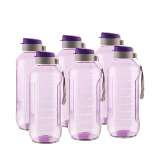 Image of ATTRO Ultra Pro 2 Motivational 2-Liter BPA-Free Water Bottle with Leak-Proof Flip-Top Cap, Nylon Strap and Stylish Color for Daily Hydration Violet-Set Of 6
